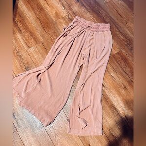 Style & Co. Wide Leg Palazzo Pants, Medium, Dusty Rose, Overlapping Curtain Hem